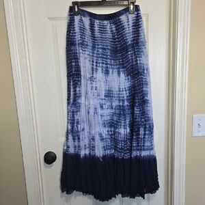 Elegant Blue Tie-Dye Maxi Skirt